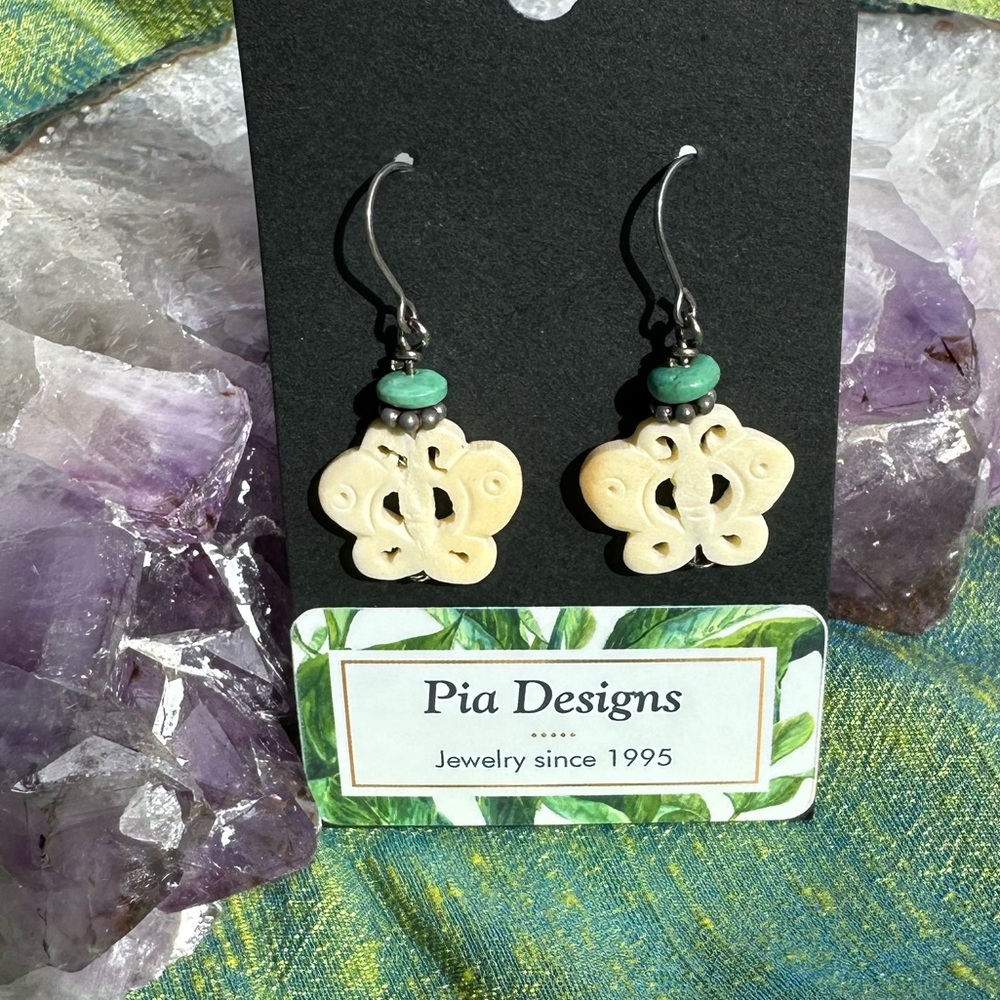 New Hand Crafted Butterfly Earrings with Turquoise accent beads.